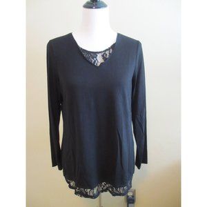 BY CHICO'S BLACK LONG SLEEVED LACY TOP SIZE 1